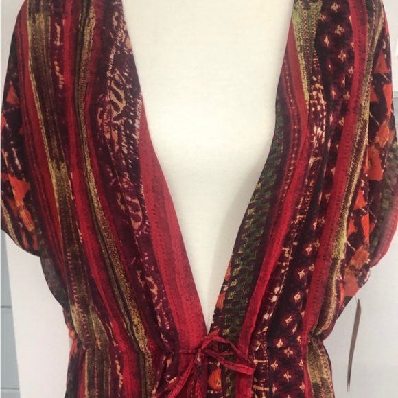 Kersh boho style print maxi with kimono sleeve plunging neckline maxi, NWOT Lrg. - Picture 3 of 10
